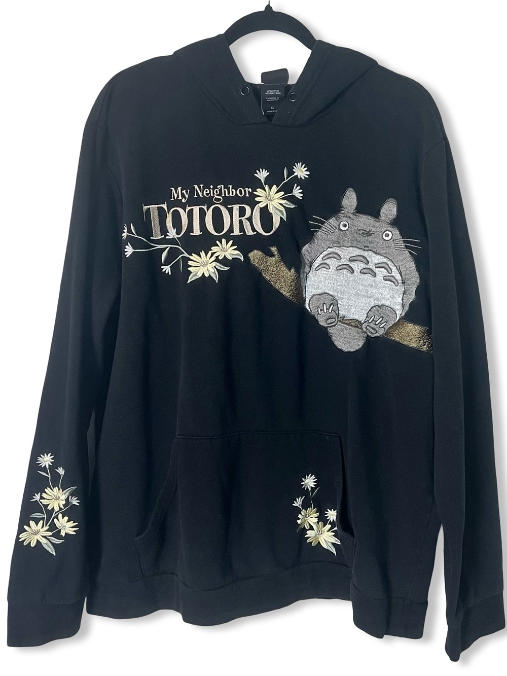 My Neighbor Totoro Studio Ghibli Embroidered Pullover Hoodie Black Sz. XL